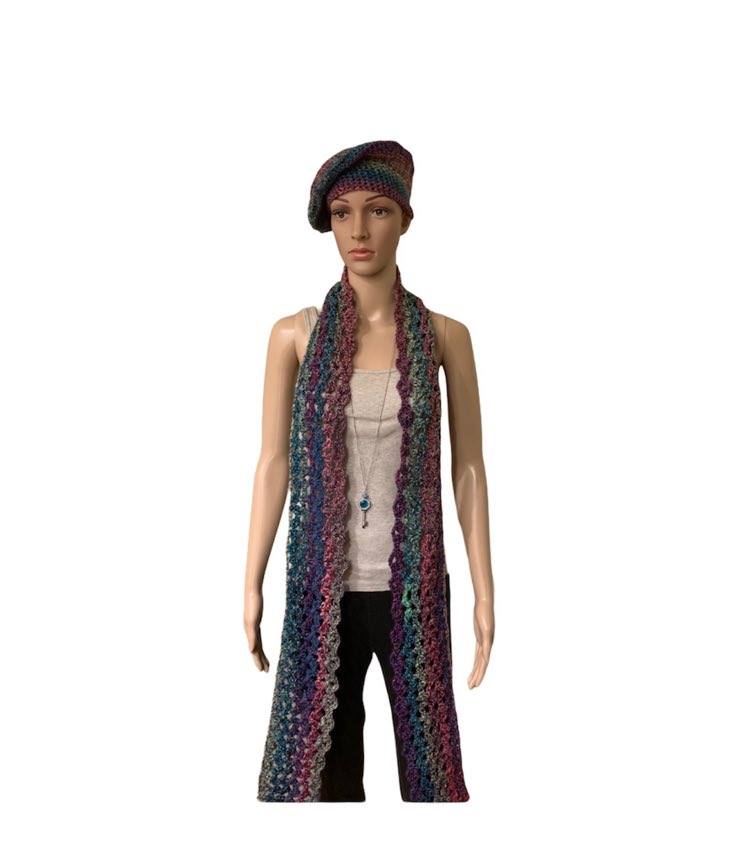 Multicolor Beret Hat and Skinny Scarf Set (Limited Edition)